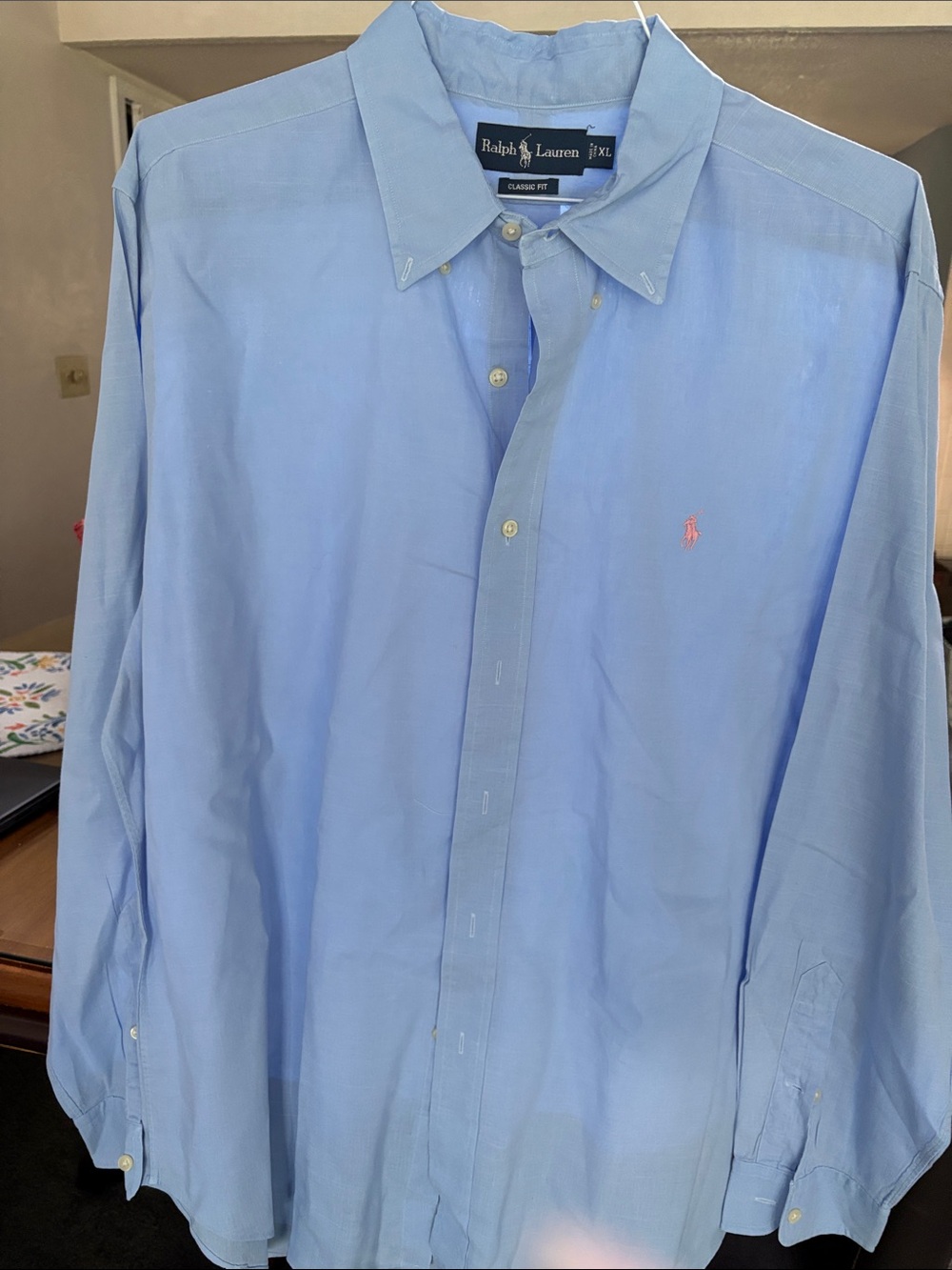Ralph Lauren Light Blue Button-Down Oxford Shirt with Pink Pony